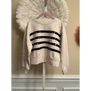 CREWCUTS GIRL'S GREY AND BLUE SEQUIN STRIPED SWEATSHIRT SIZE S(6-7) NWT